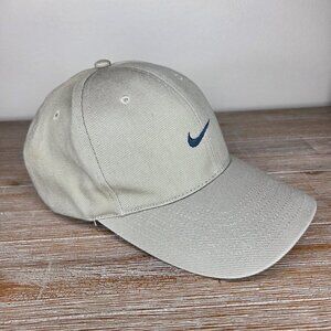 Vintage Nike Golf Adjustable Baseball Hat Cap Beige Navy Blue Swoosh